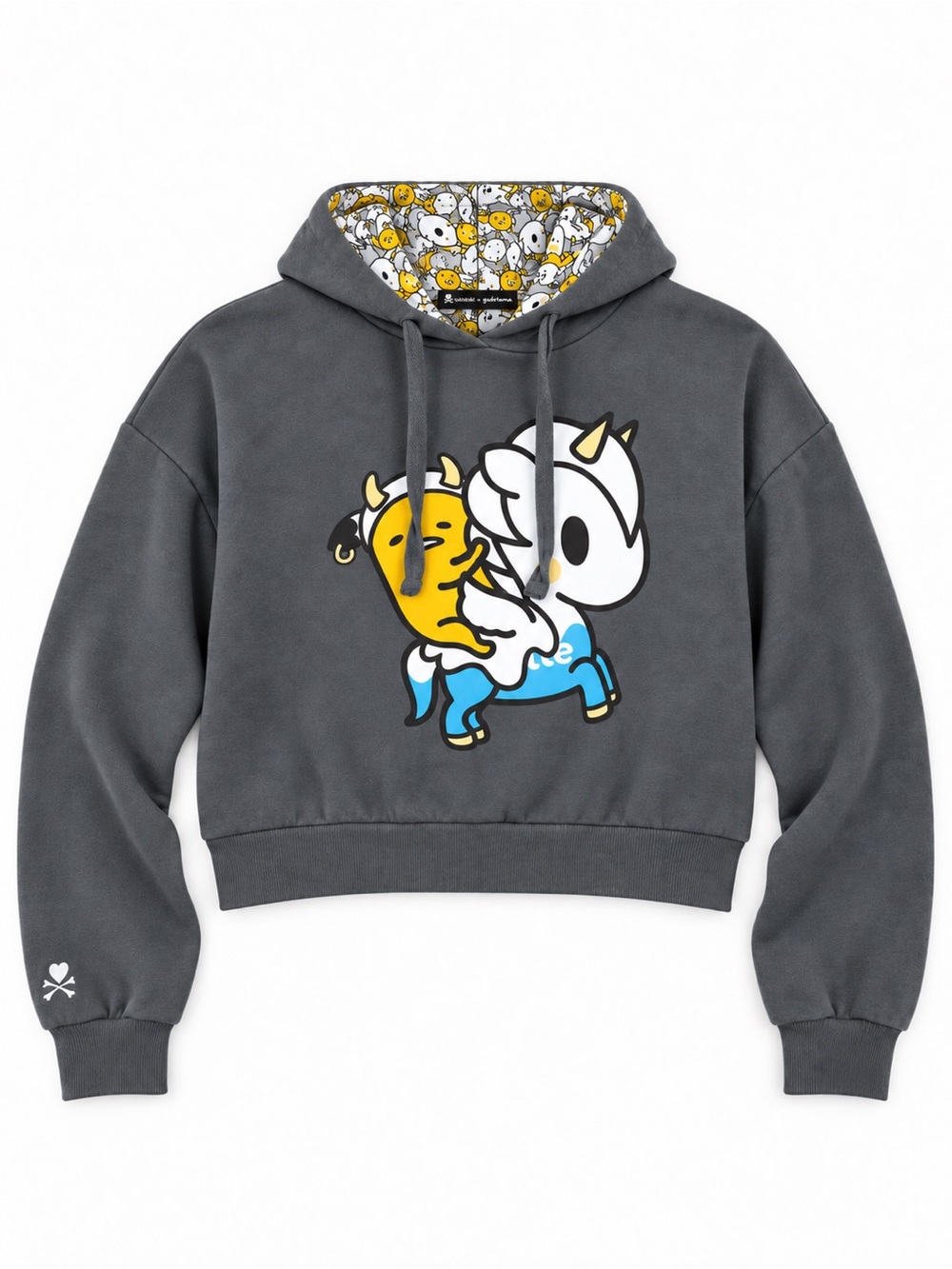 Tokidoki x Gudetama Cropped Hoodie lined 0009 hood gray medium women M fleece